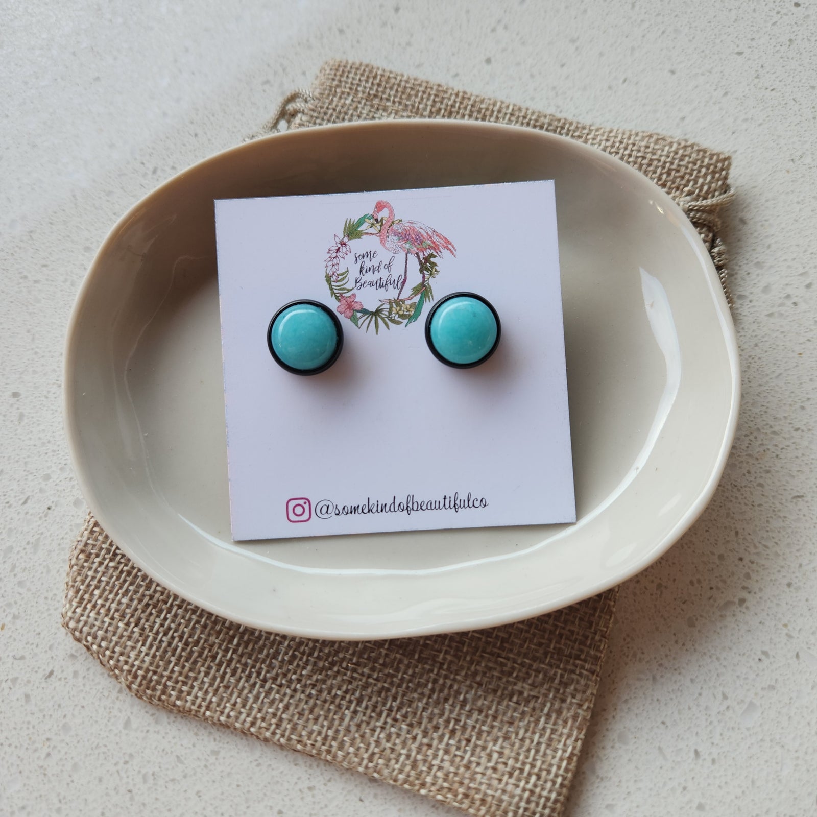 SKOB Cabochon Element Stud Earrings - Amazonite