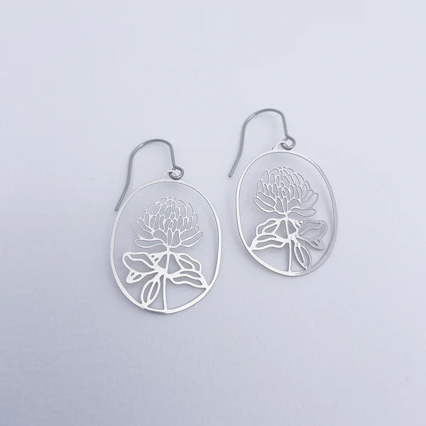 Denz - Waratah Flower earrings in Silver