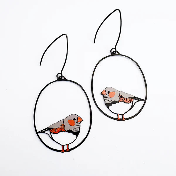 Denz - Midi Zebra Finch earrings in Black/Grey/Orange